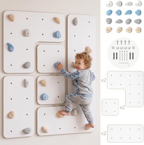 MAMOI® Mur d'escalade d'intérieur avec poignées, Mur d'escalade Moderne pour la Chambre, Plaque en Bois Blanc, kit d'escalade à Monter