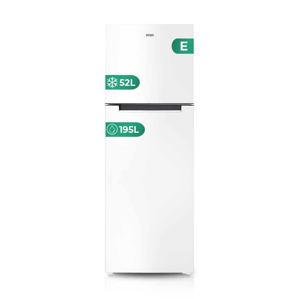 Svan Frigorífico 2 Puertas Blanco SF1675502ENF. Capacidad 247 Litros, Puerta Reversible, Bajo Nivel Sonoro, Eficiencia Energética Clase E