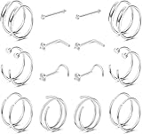 ORAZIO[オラジオ] 20点セット 鼻 ピアス 18g 20g 22g ノストリル ピアス 18g ストレート L S 鼻ピ 鼻 リング セット ジルコニア 軟骨ピアス サージカルステンレス 金属アレルギー対応 鼻ピアス アクセサリー (シルバー,18G=1mm)