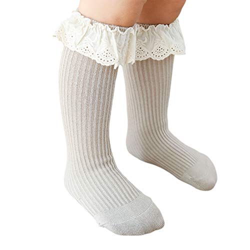 Toddler Girls Knitted Socks with Ruffled Lace Cute Middle Tube Stockings for Spring Autumn4