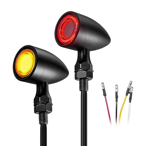 Rdxcv 2PCS Motorcycle Bullet Rear Turn Signal Light, 48 LEDs Motorcycle Tail Lights SMD Blinker Indicator, Waterproof Aluminum Bullet LED Running Brake Lights for Most Motorcycles (Yellow+Red)