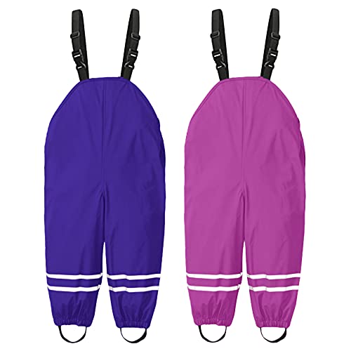 Suspender Rain Pants Toddler Kids Waterproof Baby Girls Boys Rain Dungarees Lightweight (Hot Pink, 5-6 Years)