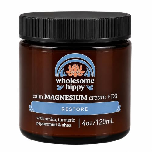 WHOLESOME HIPPY Magnesium Calm Cream Restore Botanical Body Butter with Magnesium Vitamin D3 Arnica & Turmeric Soothing Moisturizer for Skin Hydration 4oz
