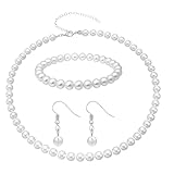 Pearl Necklace And Earrings Set, Pearl Necklaces For Women With Bracelet, Elegant Costume Jewellery For Women, Classic Pearls Necklace Birthday Valentine Gifts