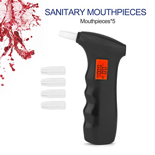 Breathalyzer, Portable Breathalyzer Alcohol Tester, Digital Alcohol Tester with LCD Display & 5 Mouthpieces, Black