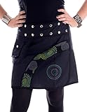 Vishes - Alternative Bekleidung - Größenverstellbarer Patchwork Wickel Mini Rock mit Druckknöpfen und Tasche schwarz