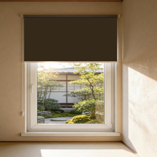 Estores Enrollables Opacos 58 x 200 cm Estores Enrollables Blackout Termicos, con Cadena, Protección Privacidad Cortina Plisada sin Taladrar para Puertas y Ventanas, Gris Oscuro