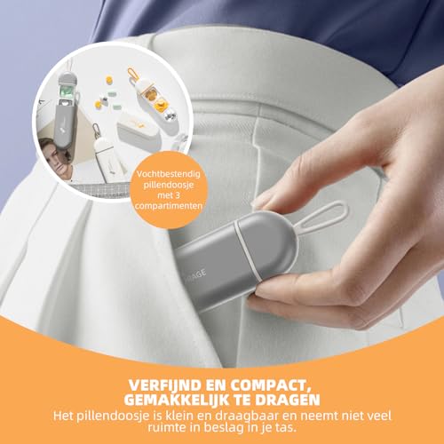 OFIDUS Reispillenorganizer, 3 Cellen Draagbare Pillendoos met Siliconen Draagkoord, Zakpillendoos met Vochtbestendige Strip, Kleine Medicijndoos Voor Kantoor, Reis, Sportschool (Oranje) - Afbeelding 5