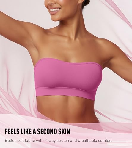 Image of DEANGELMON Strapless Bras for Women Wireless Push Up Non-Slip Bandeau Bra Seamless Clear Straps TubeTop Padded Bralette