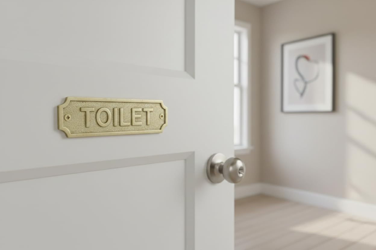 Solid Brass TOILET Door Sign Plaque – Wall Mounted Restroom Name Plate with Screws – Classic Gold Finish Bathroom Sign for Home, Office, Hotel & Commercial Use (22 x 5 cm)