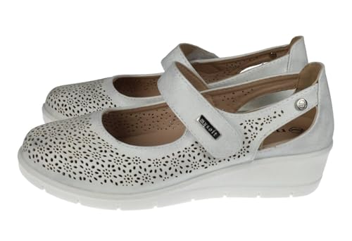 mysoft 25M208 Merceditas Mujer Plata con Diseño Calado y Cinta Textil Adhesiva Mujer Manoletinas Plata 37