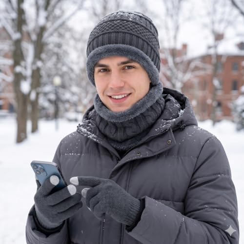Image of Winter Knit Beanie, Hat, Neck Warmer Scarf and Woolen Gloves Set - Skull Cap for Men & Women (3 Piece)
