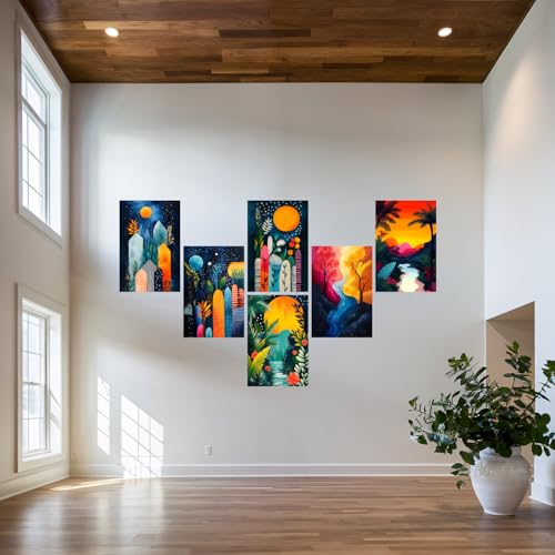Image of SiddArtify Abstract Landscape Wall Art Prints Set - Colorful Nature Poster Decor for Living Room Bedroom - 8x12 inch Board Pack of 6