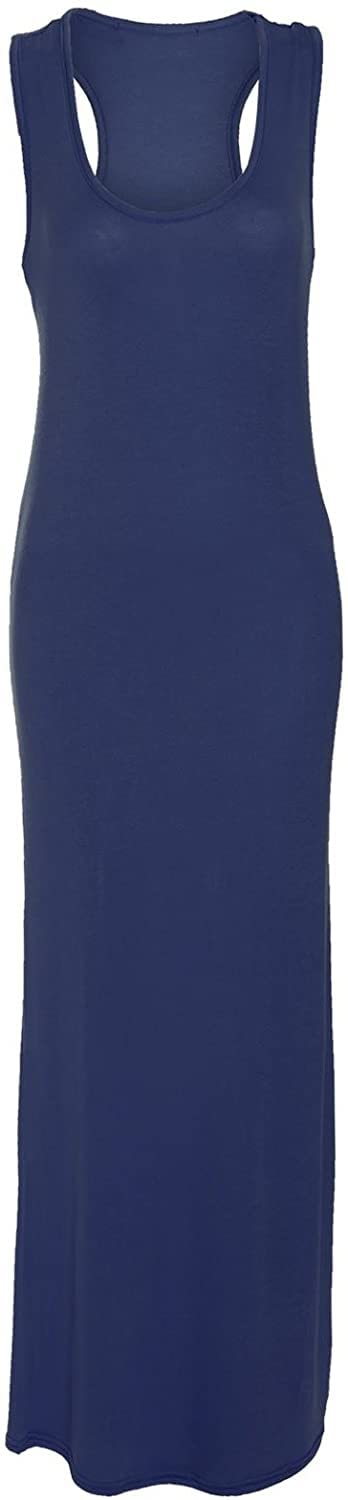 Crazy Girls Womens Plain Muscle Racer Back Sleeveless Bodycon Long Maxi Dress, Navy, XXL (UK 20-22)