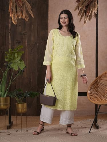 Image of Ada Hand Embroidered Lucknowi Chikankari Kota Kurta for Women A411211