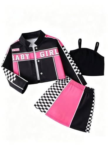 LOLANTA Mädchen Y2K Pink Rennfahrer Kostüm, Cooles Racing Outfit, Tanz Motto Party Verkleidung, 4-5 Jahre, 110