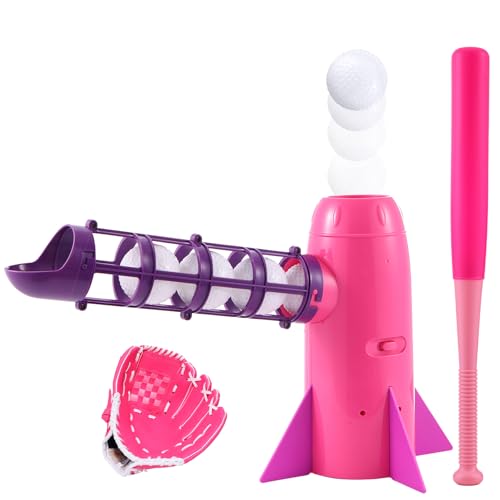 NIBBaNACAL Auto Baseball Popper Toy for Girls 5-10, Pop-Up Baseball Toys Pop & Pitch Launcher Trainer with Glove/Balls/Bat, Sports Toy Gift for Backyard & Outdoor Play