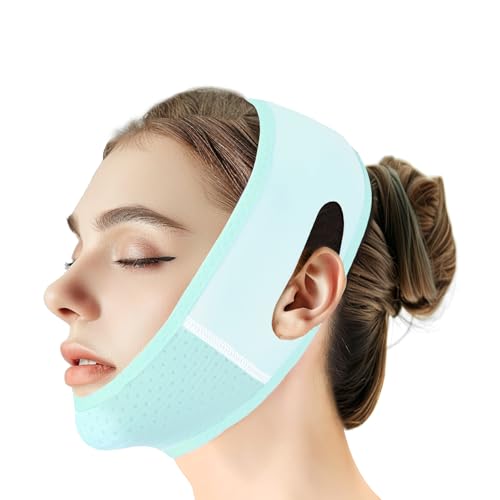 Beiskll Reusable V Line Lifting Mask with Chin Strap, V Shaped Face Mask for Sagging, Jaw Exerciser (Light Blue)