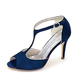 [Eigenschaften] Wunderschöne Frauen Sandalen mit hohem Blockabsatz Hochzeit Braut Hofschuhe Strass, weiche und bequeme Innensohle, langlebig und widerstandsfähig Gummisohle, stabile Ferse perfekt hält das Gleichgewicht zwischen Eleganz und Komfort, so dass jeder Schritt leicht und bequem.