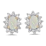 LXR 585 Yellow Gold Oval Opal And Diamond Earrings