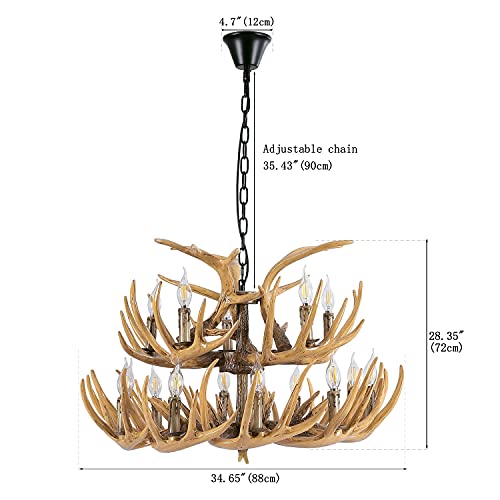 Durahonn Antler Chandelier Double Layer, Retro Deer Horn Pendant Light, 15 Light E12 Lampholder,Rustic Deer Antler Chandelier Lighting For Living Room, Cafe, (10 + 5 Lamp Antlers + 3 Antlers) #TOP3