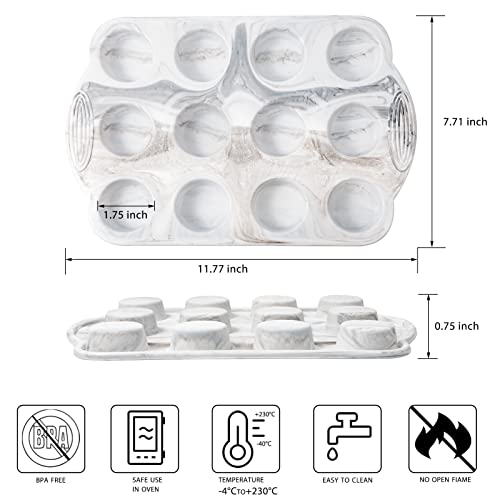Byingo Silicone Mini Muffin Pan - Nonstick 12 Cup - Baking Molds For Mini Cupcake, Jello Desserts, Cookies, Candy Chocolate (Marbling) #TOP1