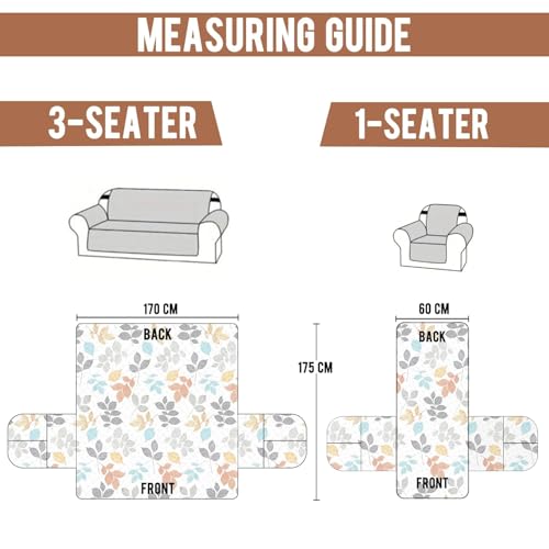 Image of Printed Quilted Sofa Mat for 5 Seater (3+1+1) - Floral Design Slipcover with Armrest, Pockets on Both Sides, Fully Covered Sofa Protector - Orange Grey