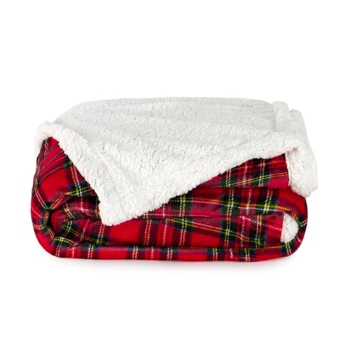 Caritex Coperta Plaid Tartan in Pile Coral e Sherpa - Dimensioni Varie W462 Matrimoniale 210x240 cm Rosso