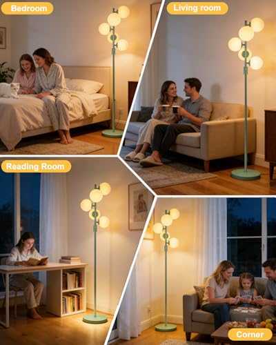 Image of Lightdot Dimmable Globe Floor Lamp Mid Century Modern Floor Lamp with 5Pcs 3000K G9 Bulbs Stepless Brightness Adjustable Green Standing Lamps with 5Lbs Heavy Base for Living Room Bedroom Office