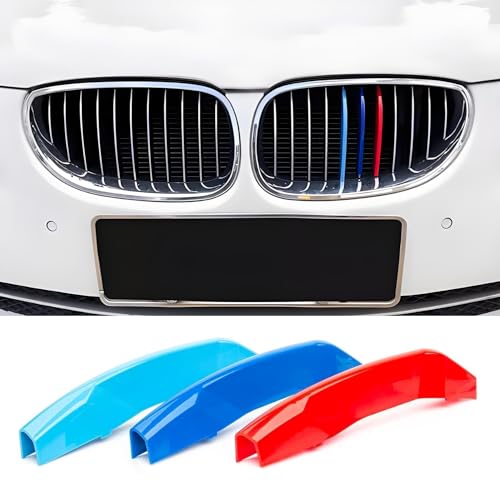 Image of M-Colored Tri Grille Insert Trims Strips, Front Center Kidney Grilles Compatible with 5 Series E60 525i 528i 530i 535i 540i 545i 550i M5 2004-2010 (11 Beam Bars)