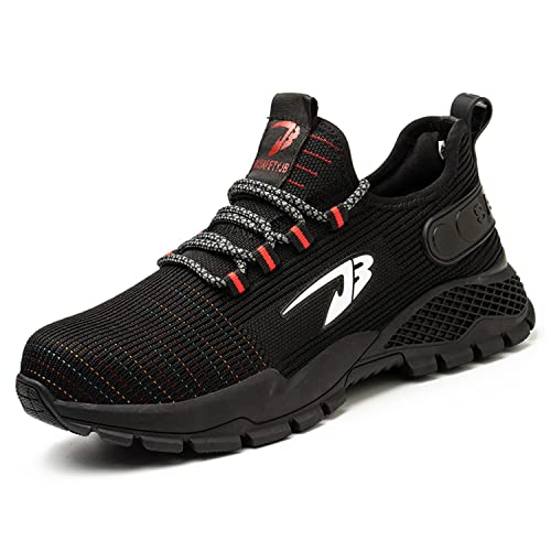 gojiang Steel Toe Cap Trainers pour Chaussures de sécurité pour Hommes, Baskets antidérapantes Respirantes Rouge 37EU Cover
