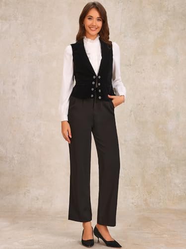 Allegra K Women's Velvet Waistcoat Casual Sleeveless Button Down Blazer Vest3