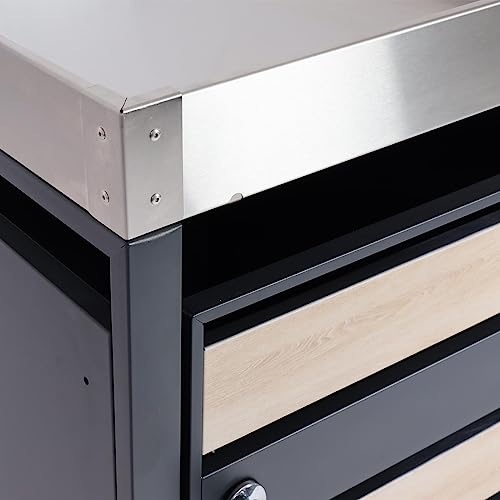 1er Mülltonnenverkleidung mit Pflanzkasten HWC-J81, erweiterbar, 125x68x80cm Metall 31kg, anthrazit - Buche-Holzoptik