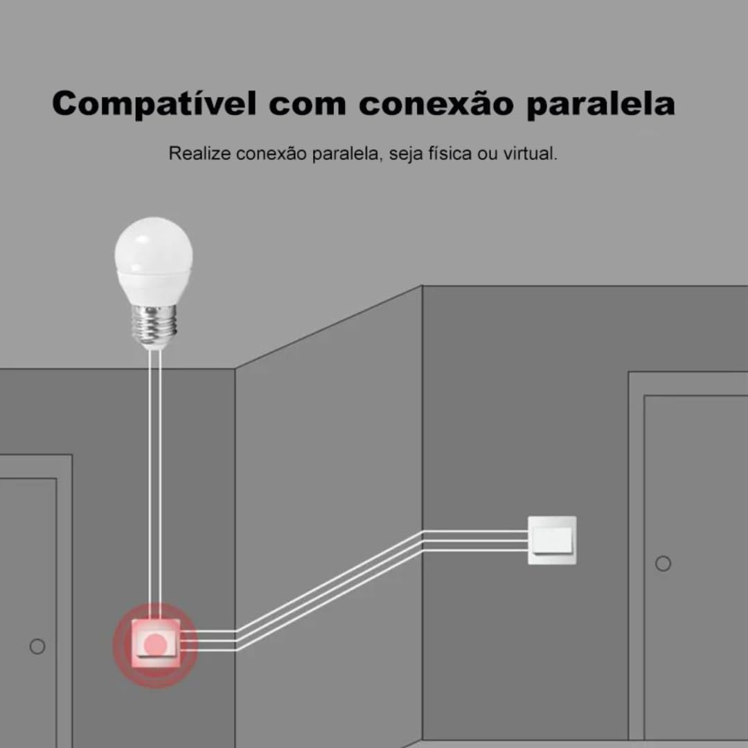 Diagram illustrating a parallel connection setup for the Aubess smart switch with a light bulb and another switch.