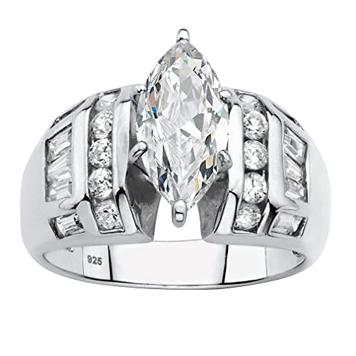 PalmBeach Platinum-plated Sterling Silver Marquise Cut Cubic Zirconia Engagement Ring Sizes 6-10