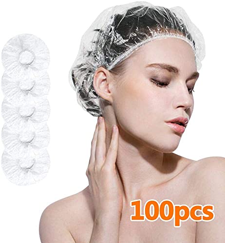SKY-TOUCH 100pcs Shower Cap Disposable Bath Caps Thick Waterproof High Density Elastic Big Hair Caps for Women Men Travel Spa Hotel Hair Solon Home Use - Clear