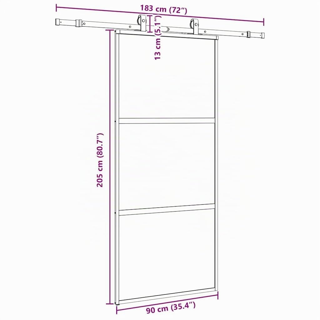 ACAGALA Glasschiebetür Komplettset 90x205 cm, Schiebetürsystem Inkl. Schiebetürbeschlag, Zimmertüren Schiebetür aus Hartglas, Gleitschiene 183, Schwarz und matt