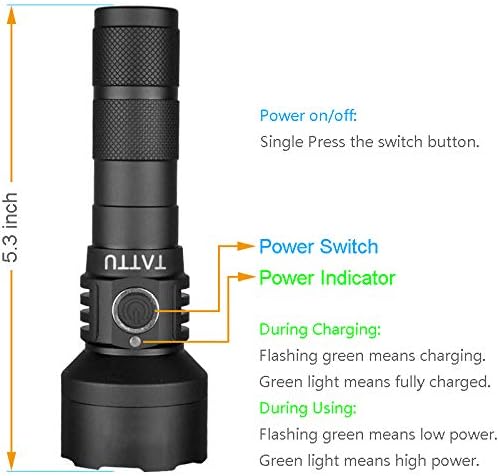 TATTU U2 UV Flashlight Rechargeable 395nm Black Light Torch Blacklight 10W Ultraviolet LED Lamp with Micro USB Charging Cable