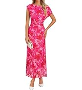 BLENCOT Women's Floral Off Shoulder Maxi Dress Ruched Bodycon Summer Wedding Guest Party Gown