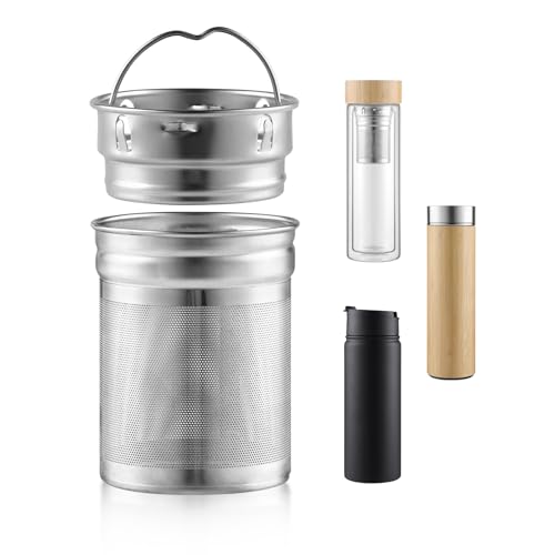 Tea Infuser Basket with Lid by Sivaphe, Large Tea Strainer for Loose Tea, Glass or Stainless Steel Tea Drink Bottle Replacement Filter