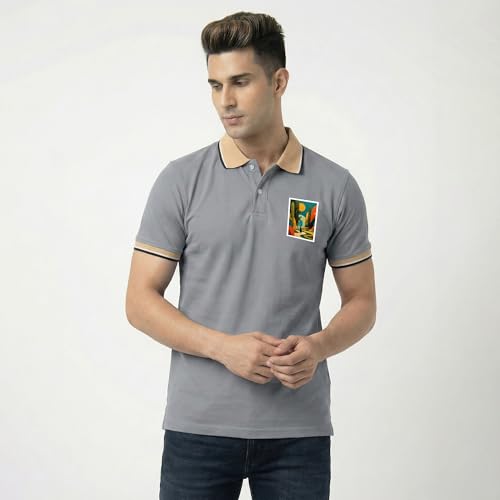 Image of Men's Regular Fit Solid Half Sleeve Casual Tipping Collar Polo T-Shirt