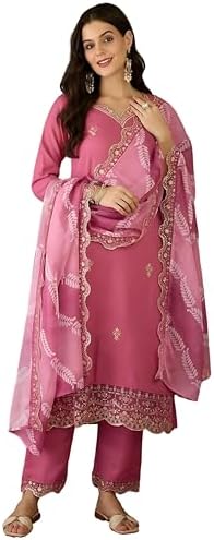 Naixa Women's Rayon Cotton Lining Embroidered Straight Kurta with Pant and Dupatta Sets (NX-470)