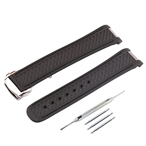 JETHENG 20mm Rubber Silicone Replacement Watch Band for Omega Seamaster 300 AT150 Aqua Terra 8900 Steel Buckle Series Watch Strap (20mm, Black/Silver)