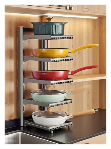 PEYNIR Pot Rack Organizer for Under Cabinet, Adjustable Pots and Pans Storage Rack for Kitchen Inside Cabinet/Countertop/Corner, 3 4 5 6 Levels Grey Pan Holder(5 Levels)