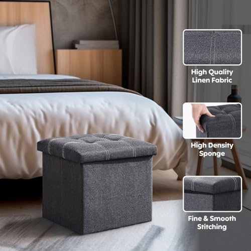 Decor & More Engineered Wood Ottoman Cube, 30*30*30Cm Foldable Storage Box,Footrest Ottoman With Storage Step Stool,Padded Seat With Pocket For Living Room,Foldable Table For Bedroom | Set Of 1 Grey