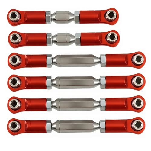 RC Adjustable Tie Rods & Turnbuckles Set, 6PCS Aluminum Toe Links Upgrade for Arrma 1-10 3S Big Rock V3, Typhon, Granite, Senton, Vorteks 550, Replaces AR330446 (Red)
