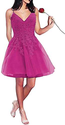 Beyonddress Robe de soirée courte en dentelle avec col en V et col en V, fuchsia, 44 Cover