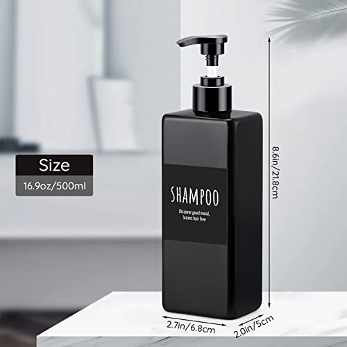 Image of Segbeauty Shampoo and Conditioner Dispenser Refillable, 3pcs 16.9oz Shower Bottles Soap Dispenser with Labels, 500ml Empty Plastic Square Pump Bottle Dispenser Body Wash Containers for Bathroom Black