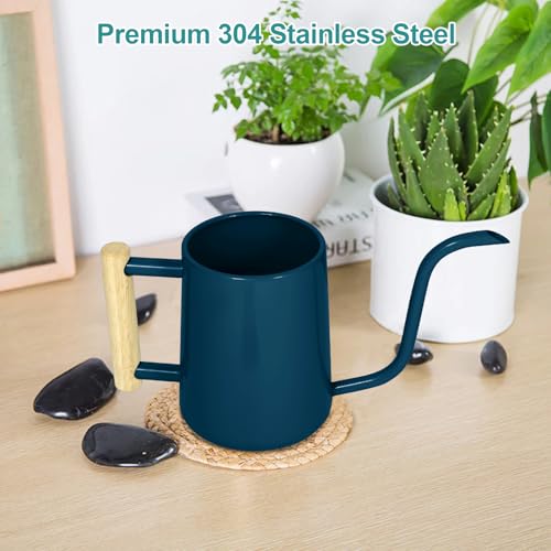 Image of Watering Can Indoor Plants, 35 oz /1000 ml Metal Stainless Steel Watering Can Pot with Long Spout for Indoor House Plants Bonsai Outdoor Garden Flower Decorative (Dark Blue)