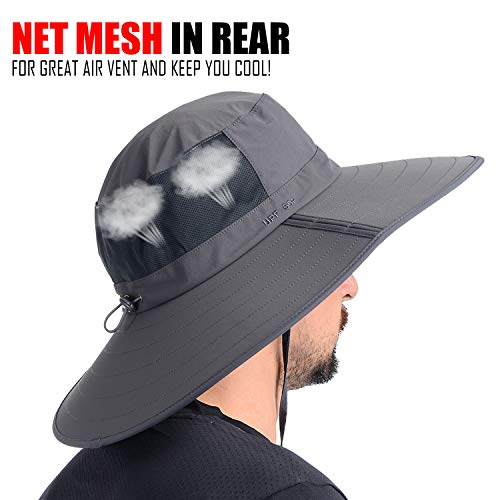 Ushake Foldable Super Wide Brim Fishing Hat Bucket Safari Hat, Upf 50+ Sun Hat Dark Grey #TOP4